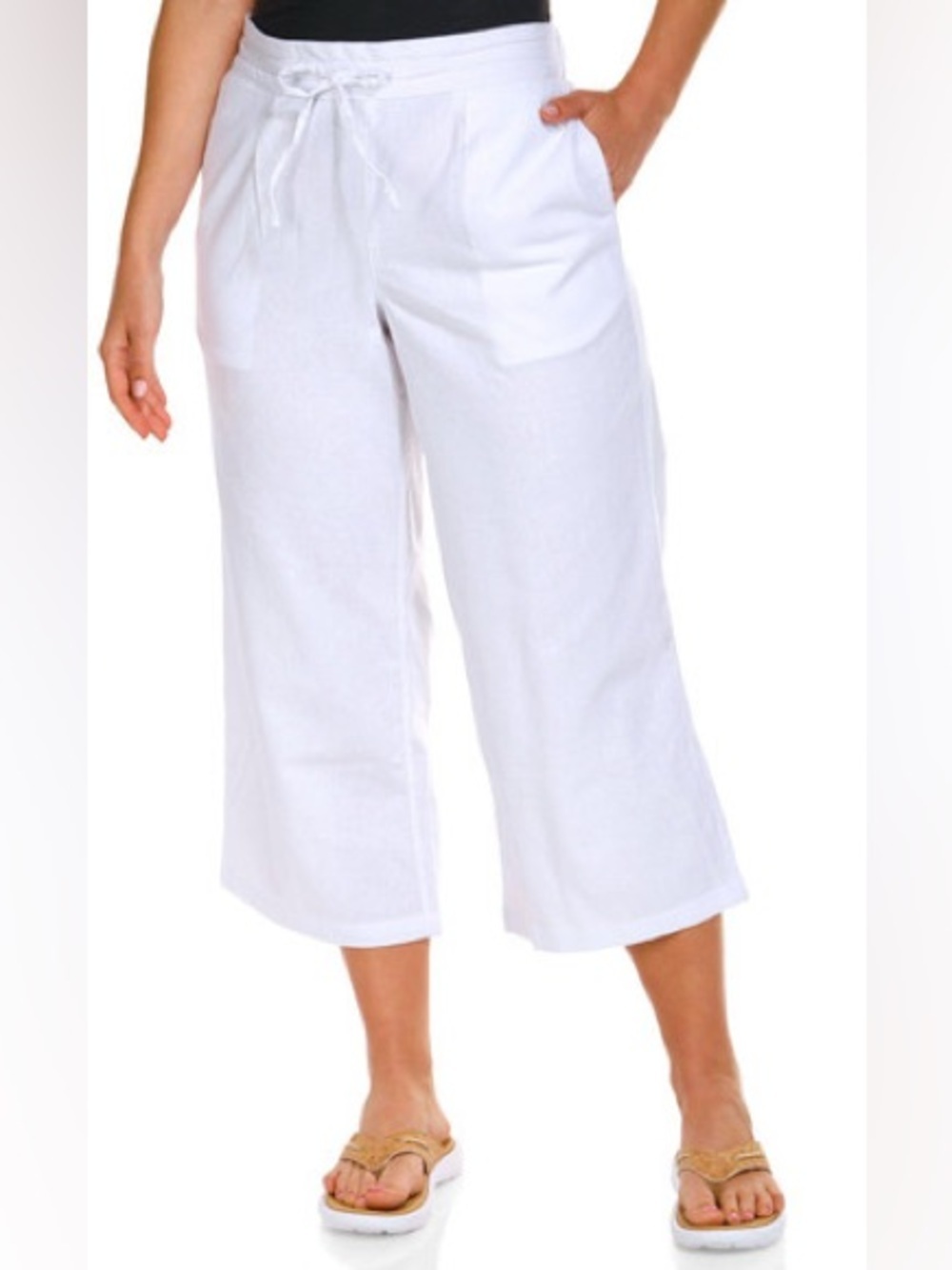 Per Se White Cropped Wide-Leg Pants. XL